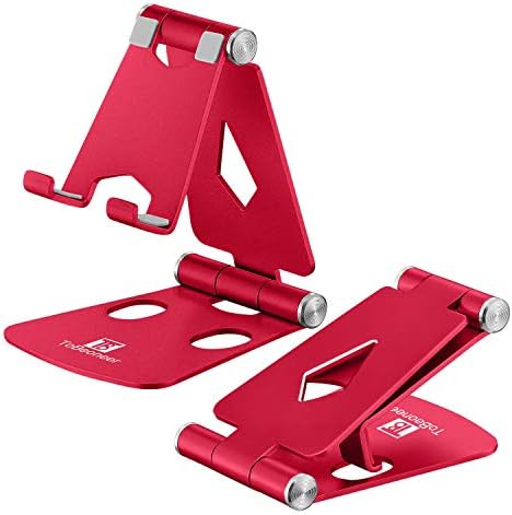 Adjustable Cell Phone Stand – ToBeoneer Phone Holder for Desk – Portable Small Size Desktop Dock for iPhone 12 13 11 Pro XR XS X 8 7 6 Plus iPad Mini Samsung Google, Cute Office Home Décor (Red)