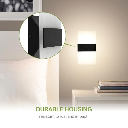 ASD 8 Inch Indoor LED Wall Sconce - 10W 2700K-5000K Dimmable Black Wall Sconce Lights for Living Room, Bedroom, Bathroom, Hallway - Modern Wall Sconces Hardwired, ETL Interior Light, Set of 2 by ASD - Used condition - Image 4