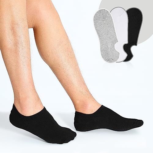 YOJOOM Sneaker Socken Herren 39-42 43-46, Füßlinge Sneakersocken mit Rutschfest Silikon Laufsocken Kurze Socken Herren Unsichtbar (DE/NL/SE/PL, Numerisch, 39, 42, Regular, Regular, Schwarze 6-Paare) 3