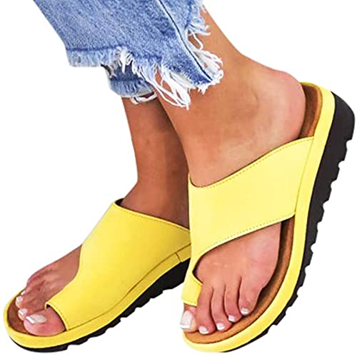 DYHOZZ Sandalias para Mujer Sandalias Ortopédicas con Corrector de Juanetes Flop Open Toe Sandalias de Playa de Verano Informales Zapatos de Cuero Sintético de Suela Plana con Soporte para Arco Cover