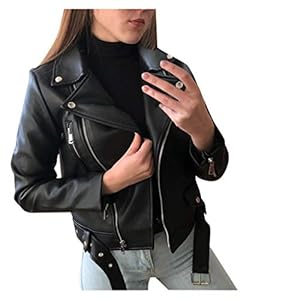 Veste En Cuir pour Femme - Manches Longues - Courte - Fermeture Éclair - D'Extérieur - D'Hiver - à Capuche