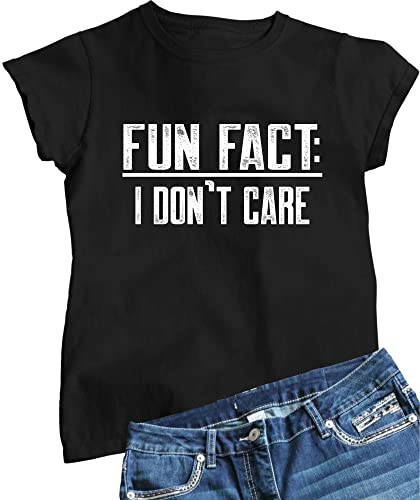 Go All Out Large Black Womens Fun Fact I Don't Care Funny T-Shirt