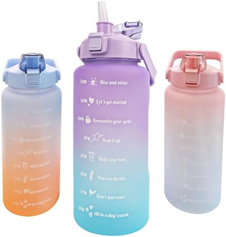 KETIEE Gourde 2 Litres Sport Avec Paille – Sans BPA, Marquage Temps & Motivations – Anti-Fuite – Fitness, Yoga, Randonnée (Violet Bleu)