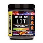 BEYOND RAW LIT V2 Clinical Strength Pre Workout Powder, Hits Harder, Bigger Pumps, Caffeine, L-Citrulline, Creatine, Gummy Worm, 30 Servings