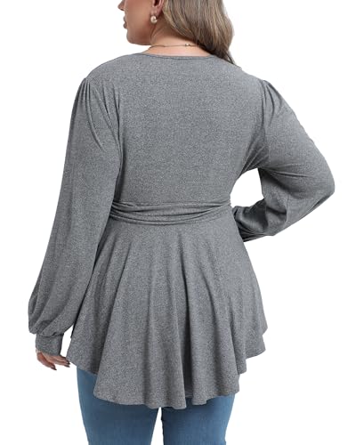 Plus Size Tops for Women Lace Long Sleeve Fall Shirts Casual Dressy Wrap V Neck Pleated Tunic Top2