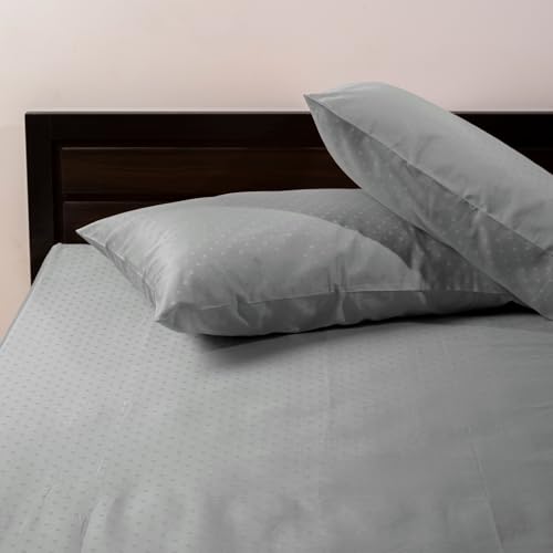 Image of Blue Dahlia 100% Cotton, Standard Size Pillow Covers (18 inch x 28 inch), Set of 2 Pillow Covers, Silky Smooth Feel, 300TC Dotted Premium Pillow Covers, Colour: Grey