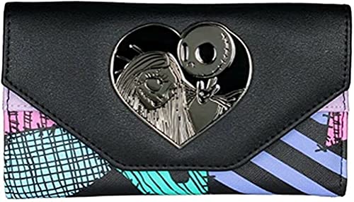 TCB Creations Classic Nightmare Christmas Sally and Jack Lovers Envelope Clutch Wallet - Unisex Adults - Faux Leather - Black - Modern Clutch - Zipper - RFID Protected