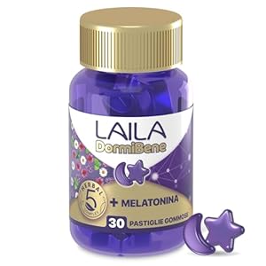 Laila DormiBene Integratore alimentare per il sonno a base di Herbal 5 Complex e Melatonina per favorire un rapido addormentamento. Confezione da 30 pastiglie gommose. Senza zuccheri.