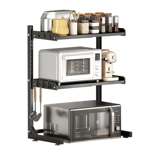 LQVAIPT Soporte for microondas de 2 niveles Estante de almacenamiento de acero al carbono que ahorra espacio for encimeras de cocina Estantes gruesos