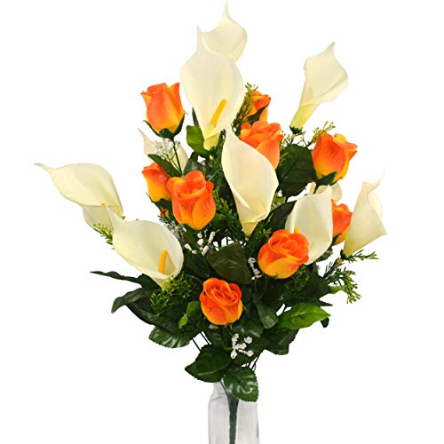 Herran Fiore Artificiale Set Fiori Artificiali Calla Lily Rose Mazzo Fiori Finti Bouquet Tavolo Decorazione di Cerimonia Nuziale Domestica Nuziale del Mazzo 24pz