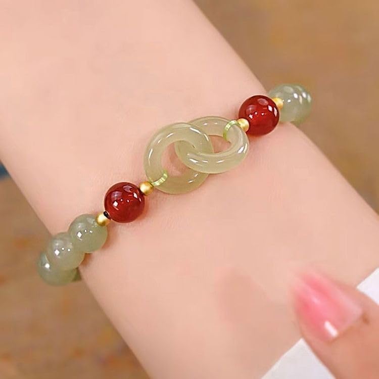 Lucky Feng Shui Jade Bracelet - Hetian Jade Barrel Beads - Buckle Clasp - Green - Size 2 - Minimal Style - Perfect for Anniversary Occasions