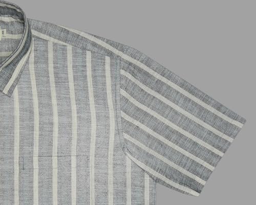 Image of GHPC Cotton Linen Striped Half Sleeves Regular Fit Formal Shirt for Men