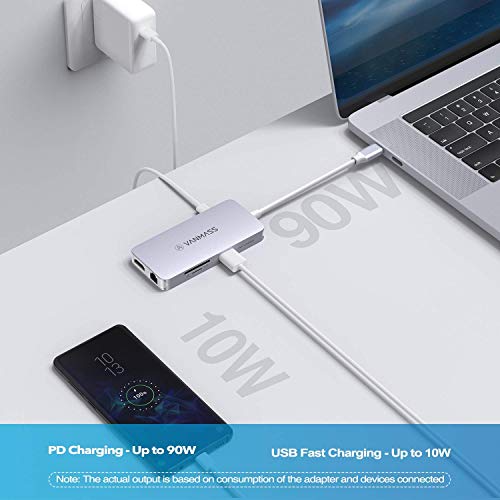 VANMASS Aluminum USB C Hub, 9 in 1 USB C Adapter with 4K HDMI, RJ45 Gigabit Ethernet, 4 USB 3.0 Ports, TF/SD 3.0 Card Reader, 100W PD Charging Port for MacBook Pro/Air & More USB C Devices