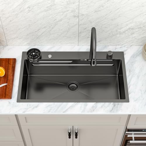 Logmey 33x19 Inch Drop In Black Waterfall Sink by Logmey - Used condition - Image 7