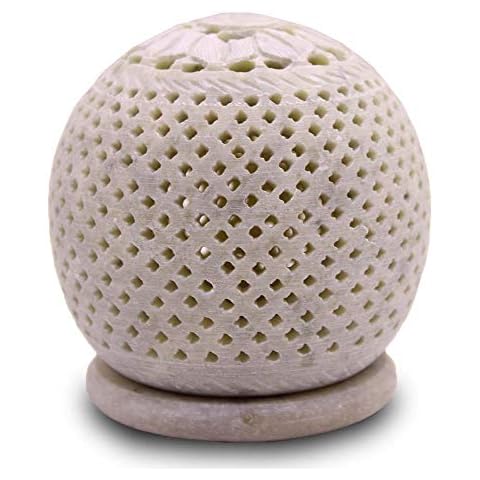 TrendBell Soapstone Tea Light Candle Holder Wax Burner - Handmade Round Jali Carving for Gifting. Decorative Lantern for Home and Kitchen Decor Cover