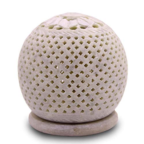 Soapstone Tea Light Candle Holder Wax Burner - Handmade Round Jali Carving For Gifting. Decorative Lantern For Home And Kitchen Decor #TOP4