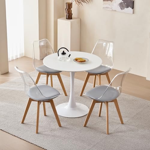 GrandCA HOME Ensemble Table à Manger avec 4 Chaises, Table à Manger Ronde Moderne Blanche de 80...