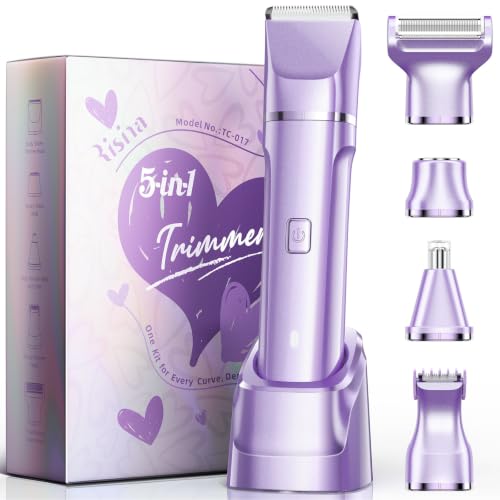 Image of Risina 5-in-1 Bikini Trimmer for Women, Gifts for Women, Grooming Kit | IPX7 Waterproof, Rechargeable, Ceramic Blades, 5 Heads: Body, Facial, Curved, Nose Hair and Detail; Full-Body Care