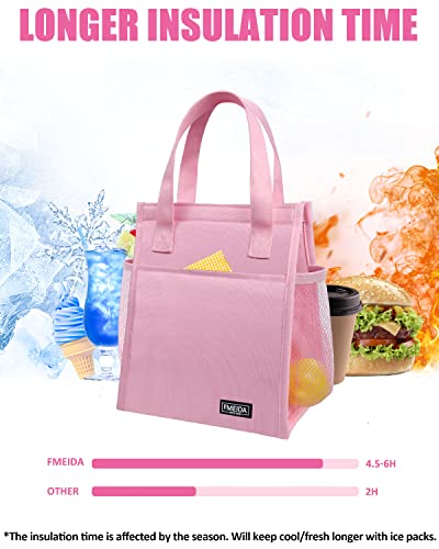 Fmeida Insulated Lunch Bag Women, Cute Womens Lunch Bag, Pink Lunch Bag Small, Reusable Adult Lunch Box Bag For College Picnic Beach | Front&Side&Interior Pockets #TOP3
