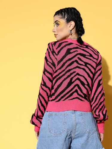 Image of Sassafras Women Animal Print Front Open Wool Cardigan
