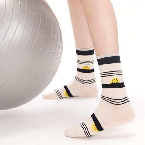 Image of Women's stockings 3 pieces | Smiling face combed cotton | Slip-proof cuffs | Spring and Summer white socks