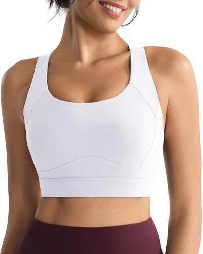 Image of RUNNING GIRL Sports Bras for Women, Moulded Cup High Impact Workout White Sports Bra Racerback Yoga Bra High Support(WX3068 White L)