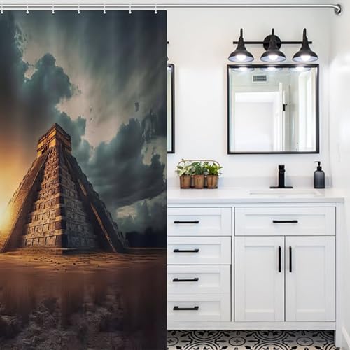 Rideau de douche lavable Chichen Itza anti-éclaboussures en polyester imperméable pour baignoire