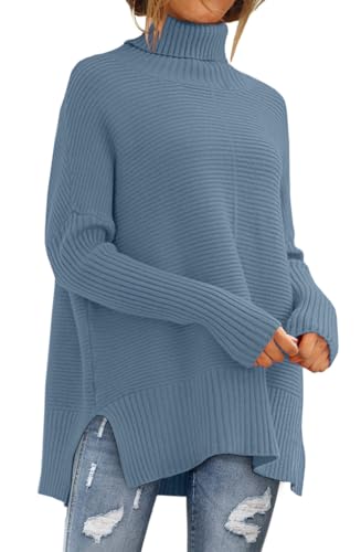LILLUSORY Women's Oversized Turtleneck Sweaters Fall Batwing Sleeve Ribbed Tunic