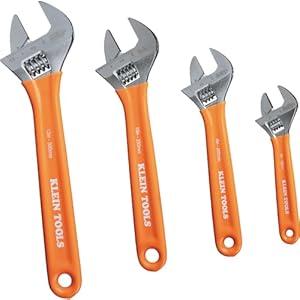 Klein Tools D5074 Adjustable Wrench Set, Extra Capacity, 6-Inch, 8-Inch, 10-Inch, 12-Inch, Forged Alloy Steel, Metric and SAE, 4-Piece