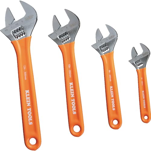 Klein Tools D5074 Adjustable Wrench Set, Extra Capacity, 6-Inch, 8-Inch, 10-Inch, 12-Inch, Forged Alloy Steel, Metric and SAE, 4-Piece