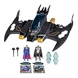 DC Comics, Metal Force Transforming Batwing, 2-in-1 Playset, Includes Batman and Superman Figures, with Projectiles and Character Cards, Kids Toy for Boys Ages 4 and Up