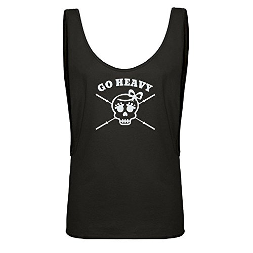 GO HEAVY Mujer Camiseta Suelta sin Mangas Camiseta Tirantes Deporte de Gimnasio Camiseta sin Mangas | Yoga Sport Top Girly Skull Negro XS/S