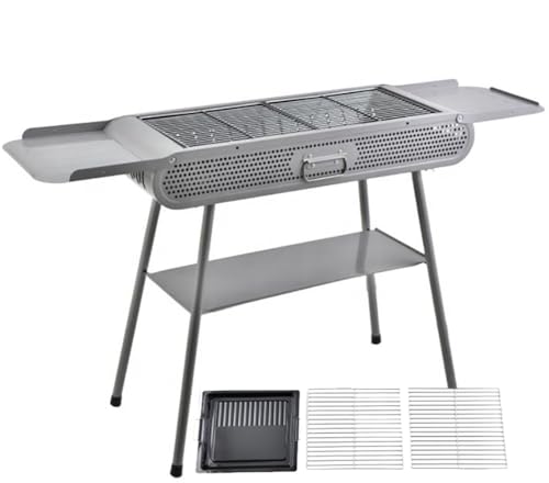 HYQNG Barbecue au Charbon de Bois Portable, Grand Barbecue au Charbon de Bois de Table avec 2 Filets de Gril et 1 Plaque de Cuisson, 3 Planches de Rangement, Barbecue Pliant, Barbecue d'extérieur