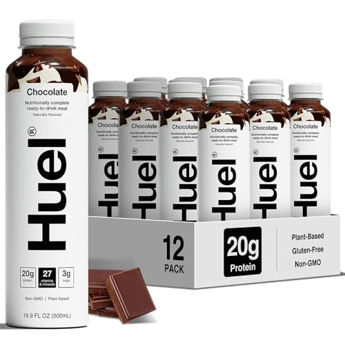 Huel Ready-to-Drink | Chocolate Meal Replacement Drink | High Protein Drink | Nutritionally Complete, Low Sugar, High Fiber, Plant Based, Vegan, Healthy | 20g Protein Per Bottle | 16.9 Fl Oz (12 Pack)