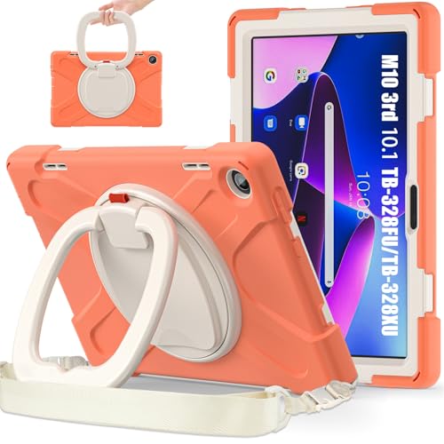 Étui Lenovo Tab M10 3rd Gen 10.1 JZ avec support rotatif et bandoulière de transport - Orange