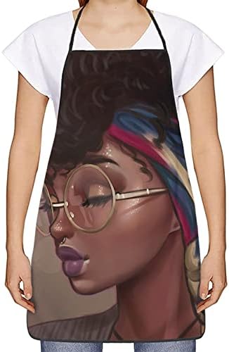 custom aprons for women Afro African Women Lady American Ethnic Style Kitchen Cooking Aprons Grill Aprons Kitchen Chef Bib Apron for Women and Men-Adjustable Neck Strap Apron-Extra Long Ties