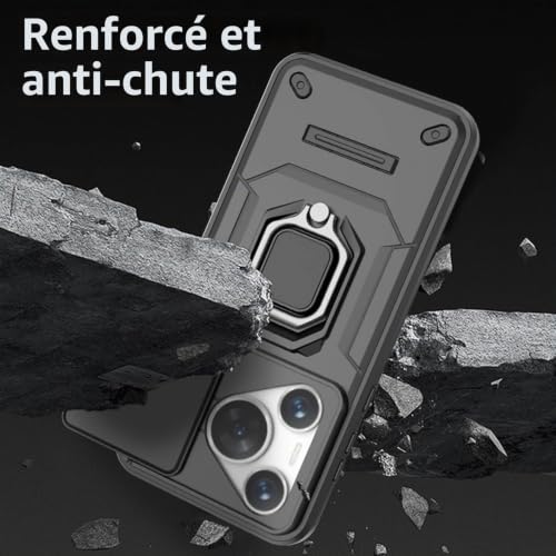 BORYA Coque pour Honor 400, Antichoc Prime Silicone Souple TPU+PC Housse, Militaire Anti-Chute Étui avec 360°Métal Support et Coulissant Caméra Couvercle. Noir – vue 3