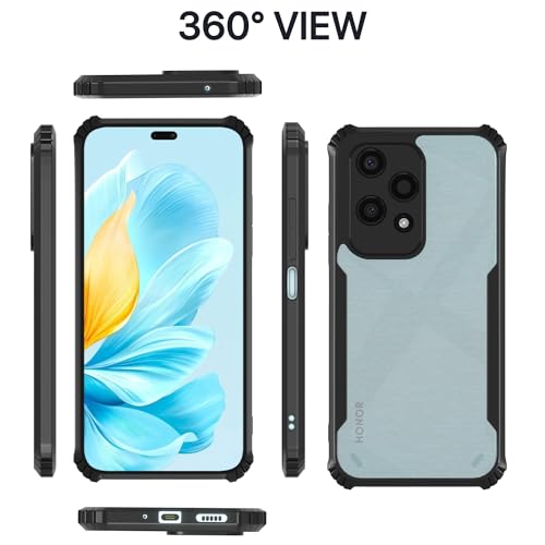 Image of Pikkme Honor 200 Lite 5G Back Cover | Crystal Clear Transparent Back | Ultra Hyrbid | Full Camera Protection | Raised Edge | Bumper Back Case (Black)
