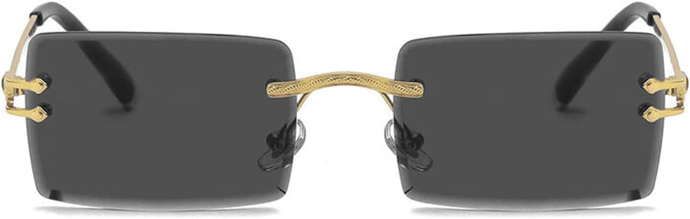Rectangle Gradient Rimless Sunglasses Women Men Transparent Tinted Metal Frameless UV400 for Summer Holiday