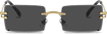 Rectangle Gradient Rimless Sunglasses Women Men Transparent Tinted Metal Frameless UV400 for Summer Holiday