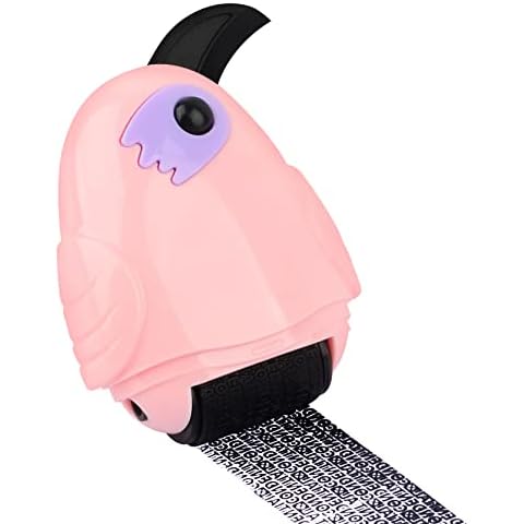 Identity Protection Roller Stamp with Cutting Tool Wide Rolling Theft Identity Prevention Stamp for Secure Confidential ID Blackout Security, Anti Theft and Privacy Safety (Pink) Cover