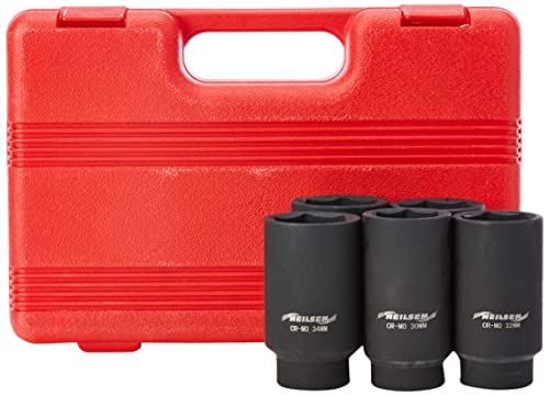 Image of Neilsen CT1341 5pc 1/2in Drive Hub Nut Socket Set - Sizes: 30, 32, 34, 35, 36mm | Chrome Molybdenum | Ideal for Wheel Hub Nut Removal and Installation
