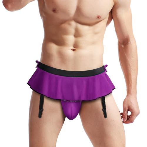 NLAND String Tanga Männer Herren Sexy Unterwäsche Slips Thong Underwear Dessous Rock mit Strumpfband(Lila)