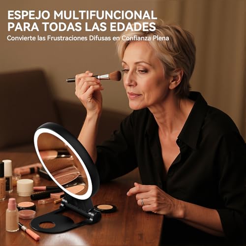 Espejo maquillaje con luz led recargable 2000mAh y aumento 30X 7