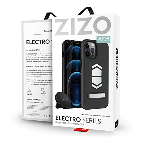 Zizo Electro Series Iphone 12 Pro Max Case - Kickstand, Screen Protector And Air Vent Mount - Black #TOP6