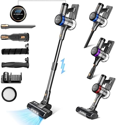 UMLo Cordless Vacuum Cleaner, 400W Stick Vacuum with 28Kpa Powerful Suction, Smart Induction Auto-Adjustment, 55min Runtime,6 in 1 Lightweight Vacuum with LED Display for Carpet Hard Floor Pet Hair-S9