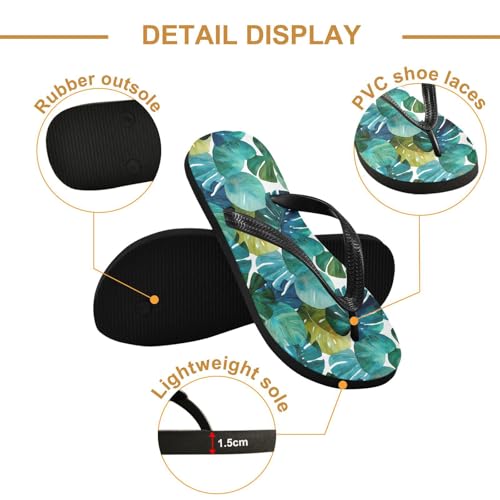 Flip Flop Sandals Tropical Leaf Print for Women Men Beach Outdoor XS3