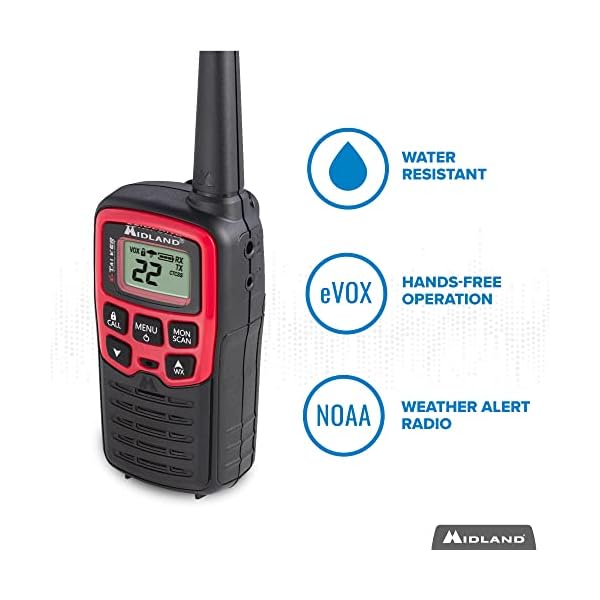 Midland® - T31VP - X Talker - 22 Channel FRS Walkie Talkies - Extended Range Two-Way Radios, 38 Privacy Codes, & NOAA Weather Alert - Set of 2 - Black/Red - Image 6
