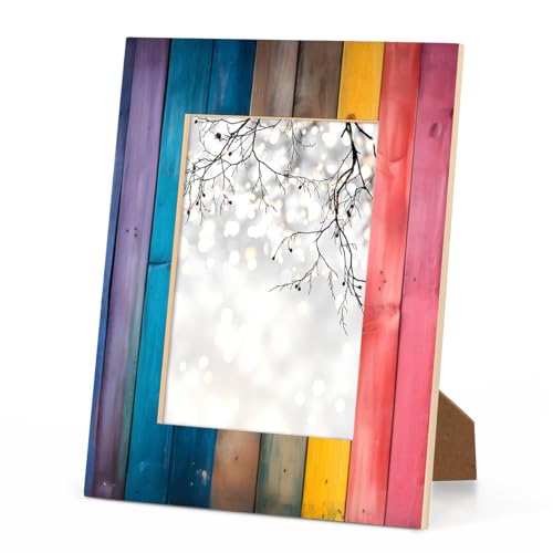 Foerrkelg Bilderrahmen mit Regenbogen-Holzmaserung, 10 x 15 cm, Regenbogen-Holz, 10 x 15 cm, horizontaler und vertikaler Rahmen, 10 x 15 cm, Holz-Bilderrahmen für Desktop- oder Wanddekoration