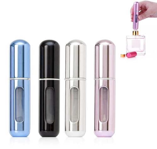 Image of PACK OF 04 Mini Perfume Refill Bottle 5ml, Portable Refillable Perfume Atomizer Spray Bottle for Travel, Leakproof Pocket Size Fragrance Dispenser for Men & Women, 5ml (Multicolour)